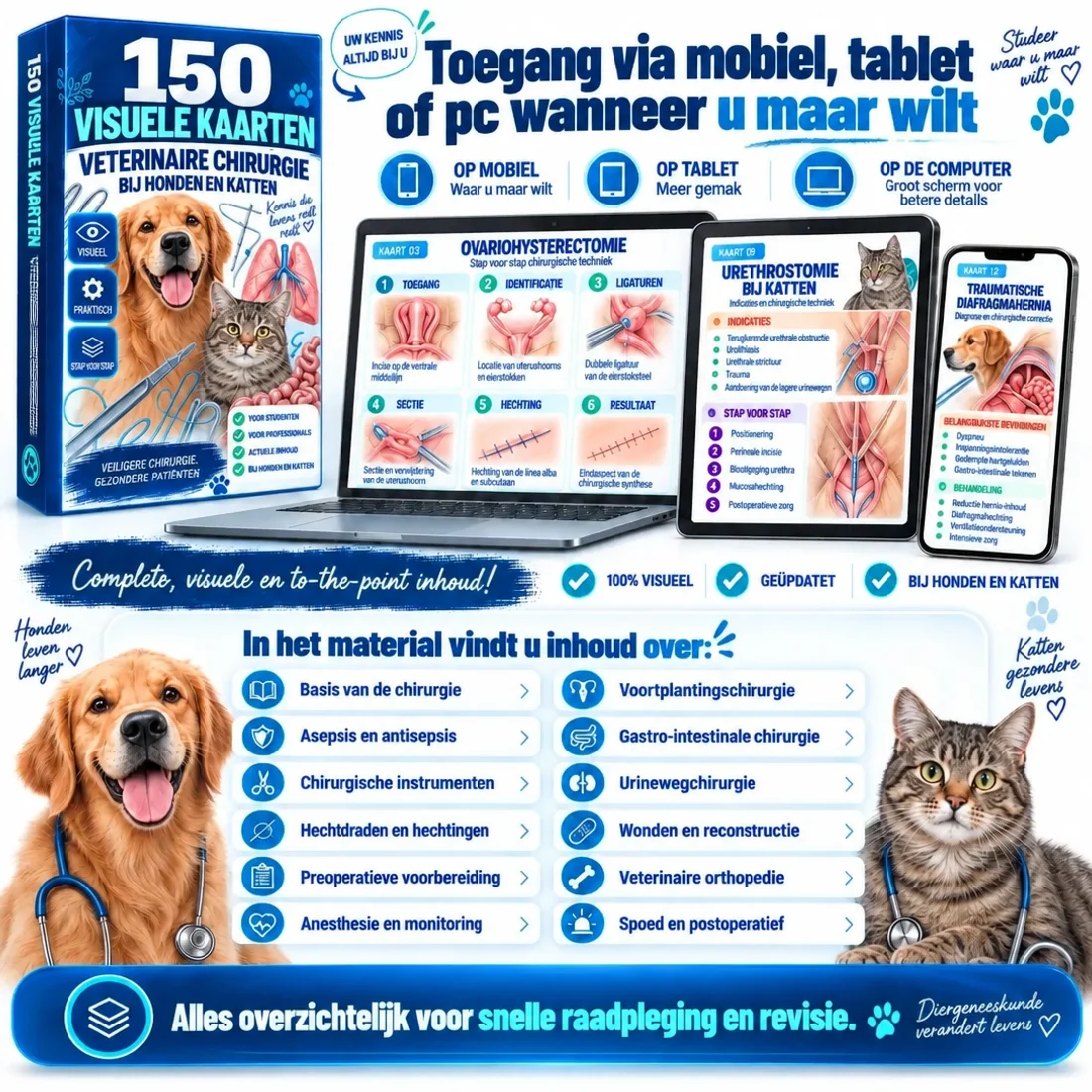 Veterinair chirurgisch materiaal georganiseerd voor digitale toegang