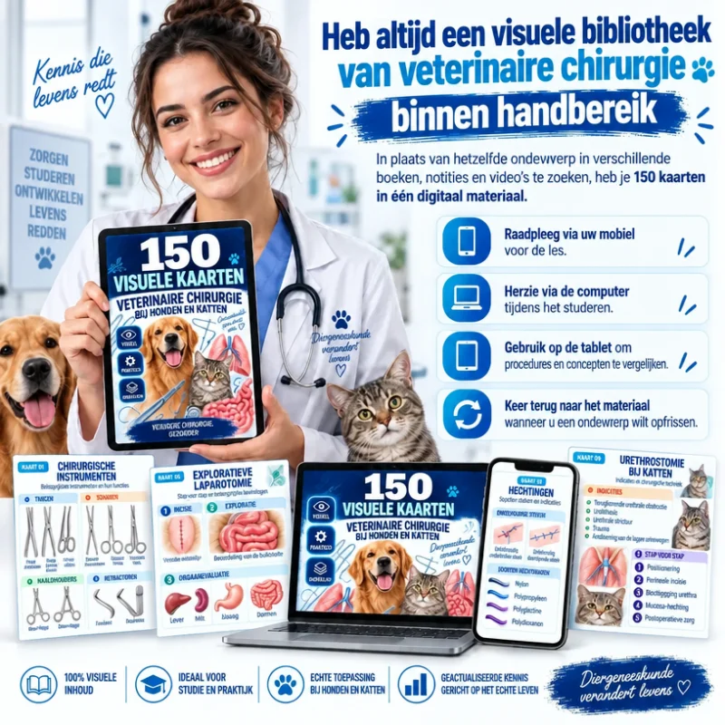 Compleet product met 150 visuele kaarten van veterinaire chirurgie